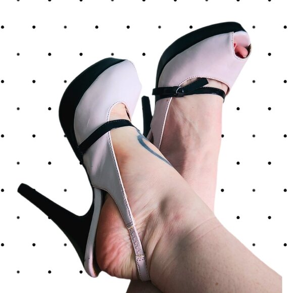 SHOE DAZZLE light pink and black peep toe slingback heels - Picture 1 of 6